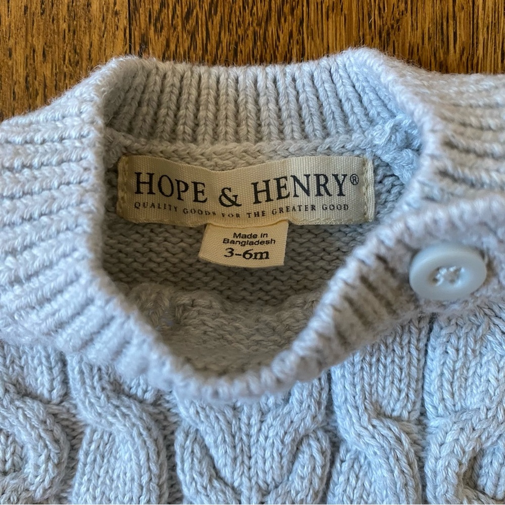 Hope & Henry 3-6 Months Cozy Cable Knit Baby One Piece - Light Gray - Picture 4 of 5